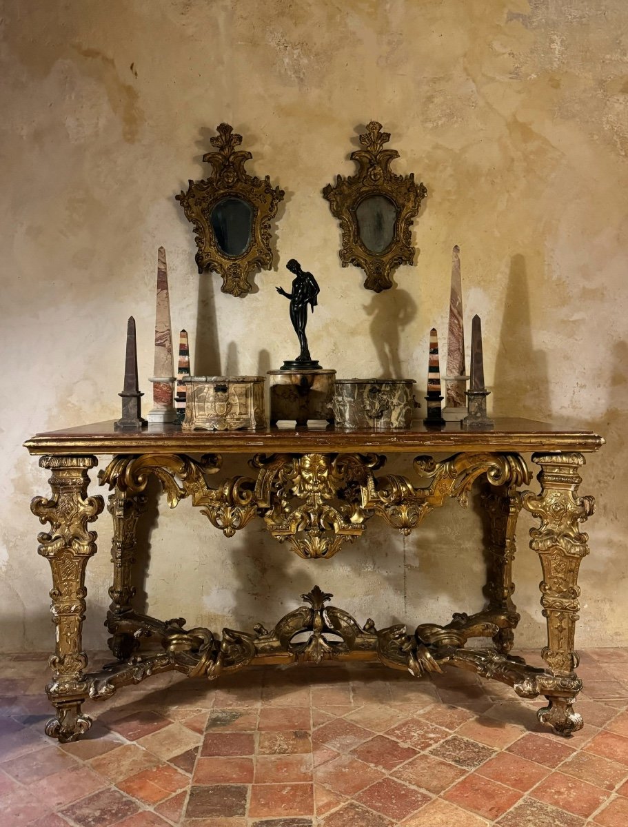 Large Console, Louis XIV In Gilded Wood