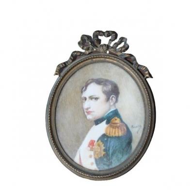Napoleon 1er. Miniature Sur Ivoire Signée Vernier
