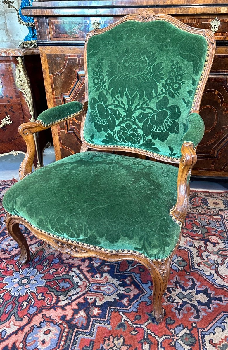 Louis Cresson (1706-1761), Louis XV Armchair With The Stamped Queen, 18th Century