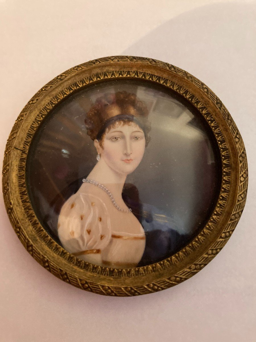 Miniature On Ivory Portrait Of A Young Woman Napoleon III-photo-2