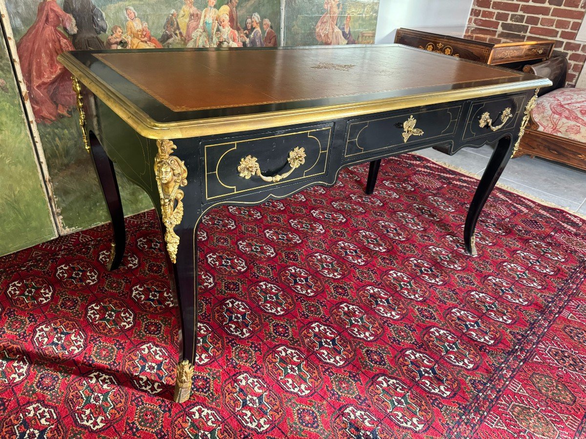 Louis XIV Style Black Lacquered Flat Desk-photo-1