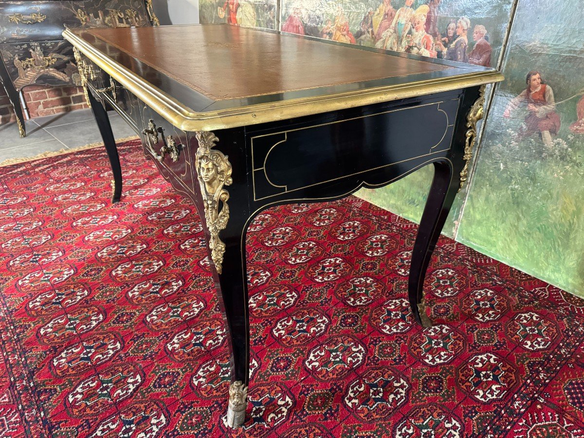 Louis XIV Style Black Lacquered Flat Desk-photo-4