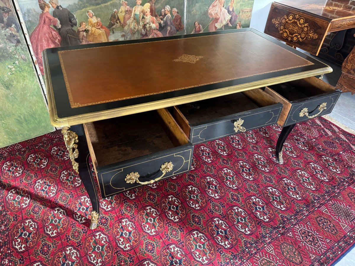 Louis XIV Style Black Lacquered Flat Desk-photo-8