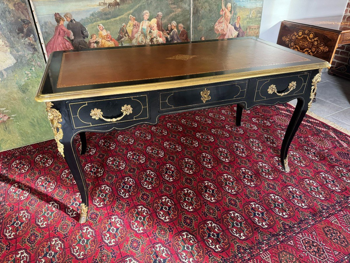 Louis XIV Style Black Lacquered Flat Desk