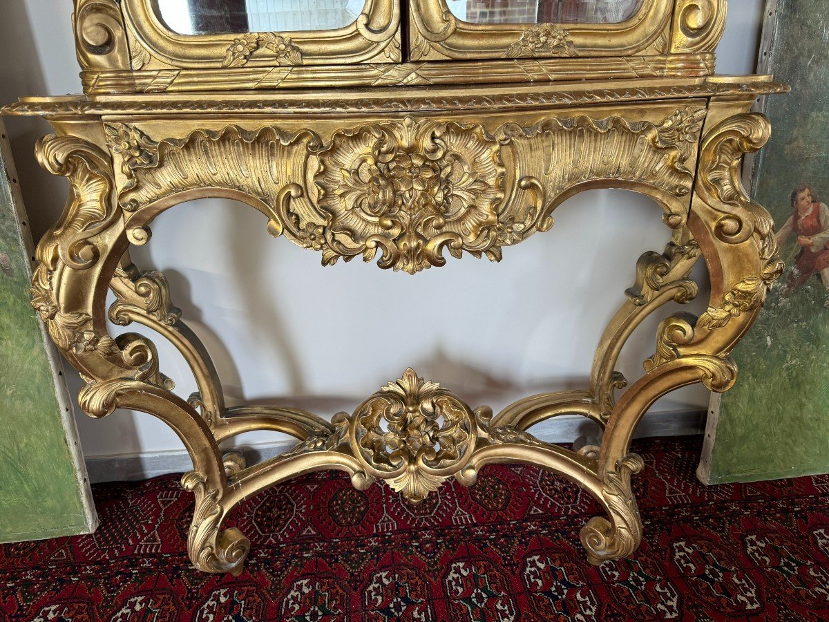 VITRINE - CONSOLE EN BOIS DORE DE STYLE LOUIS XV-photo-3