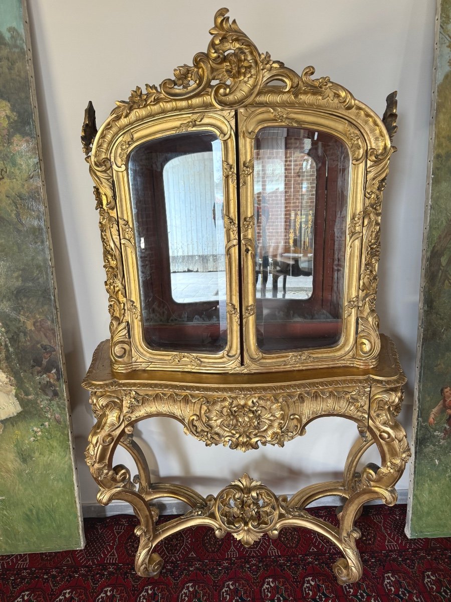 VITRINE - CONSOLE EN BOIS DORE DE STYLE LOUIS XV-photo-2