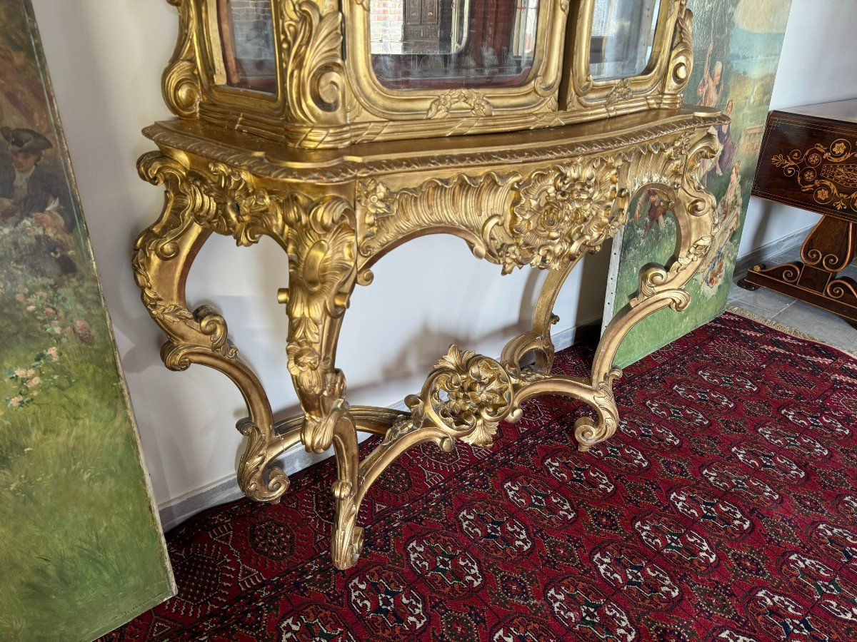 VITRINE - CONSOLE EN BOIS DORE DE STYLE LOUIS XV-photo-5