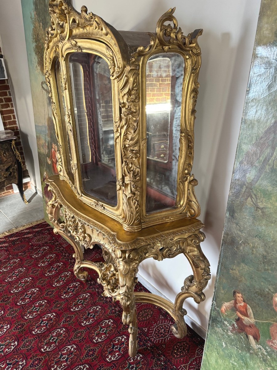 VITRINE - CONSOLE EN BOIS DORE DE STYLE LOUIS XV-photo-2