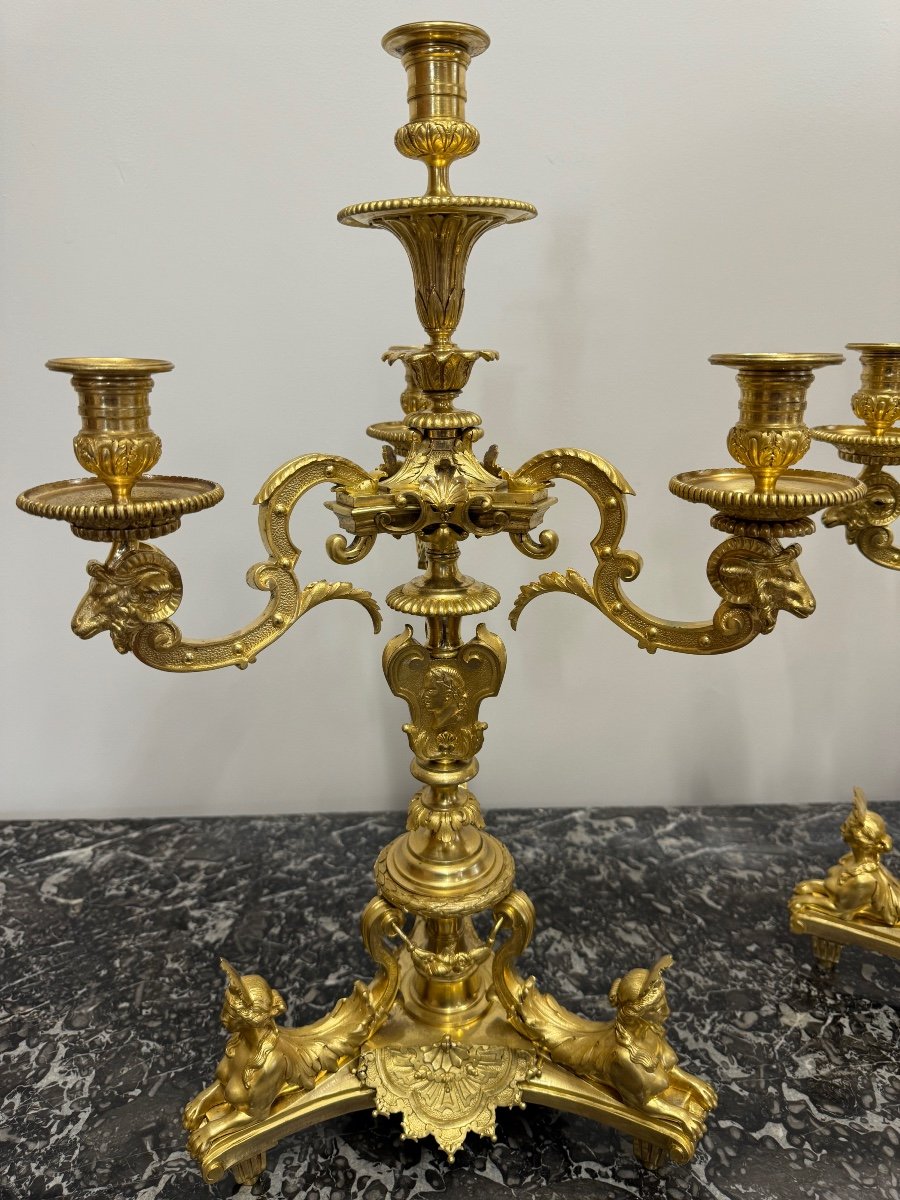 Pair Of Candelabra After André-charles Boulle-photo-4