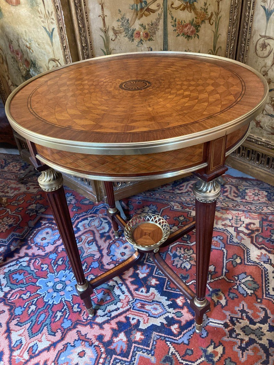 Lous XVI Style Marquetry Gueridon Table