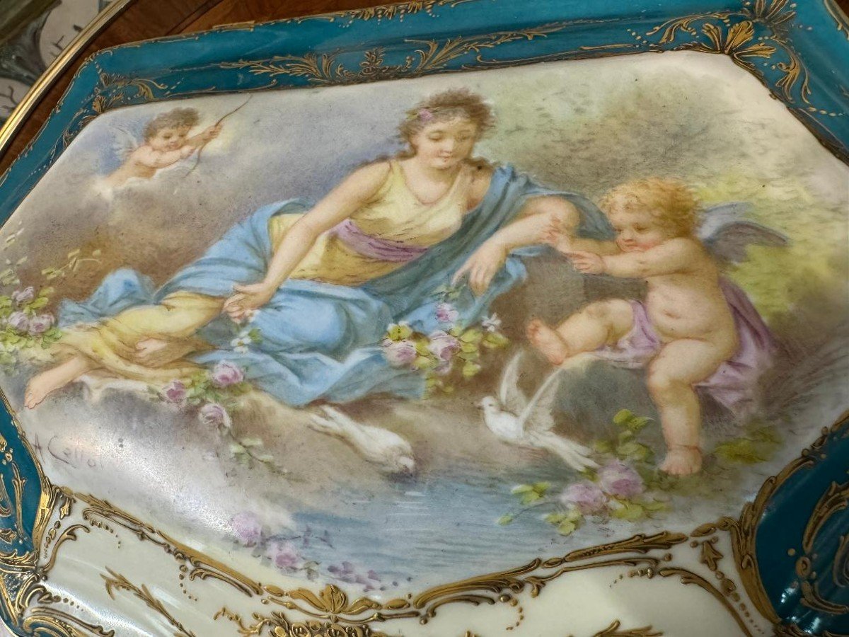 COFFRET EN PORCELAINE SEVRES Château des Tuileries avec tableau signé par A. COLLOT-photo-3