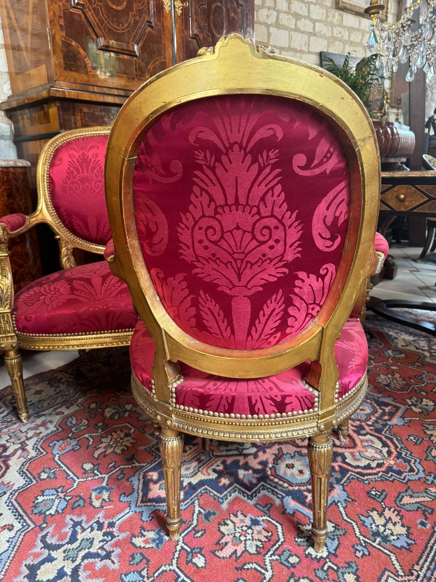 ENSEMBLE DE SALON EN BOIS DORE LOUIS XVI-photo-4