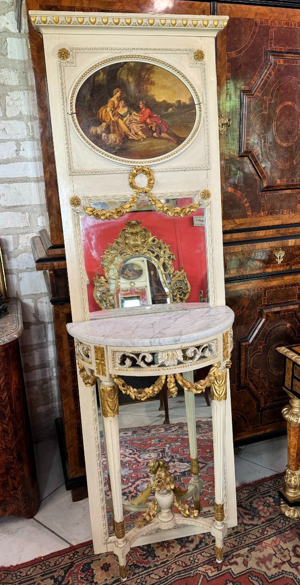 TRUMEAU ET SA CONSOLE DE STYLE LOUIS XVI