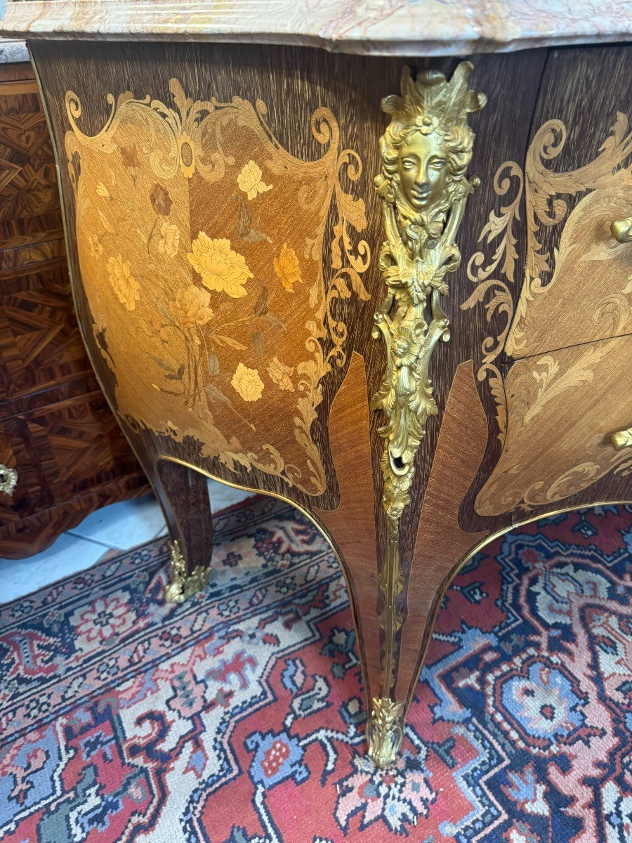 COMMODE SAUTEUSE EN MARQUETERIE de style LOUIS XV – début 20ème-photo-2