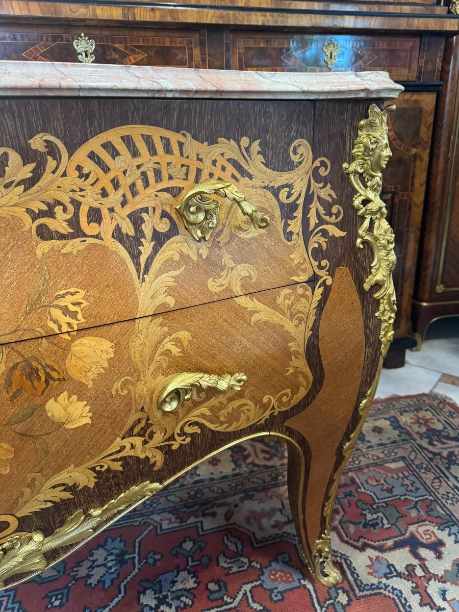 COMMODE SAUTEUSE EN MARQUETERIE de style LOUIS XV – début 20ème-photo-7