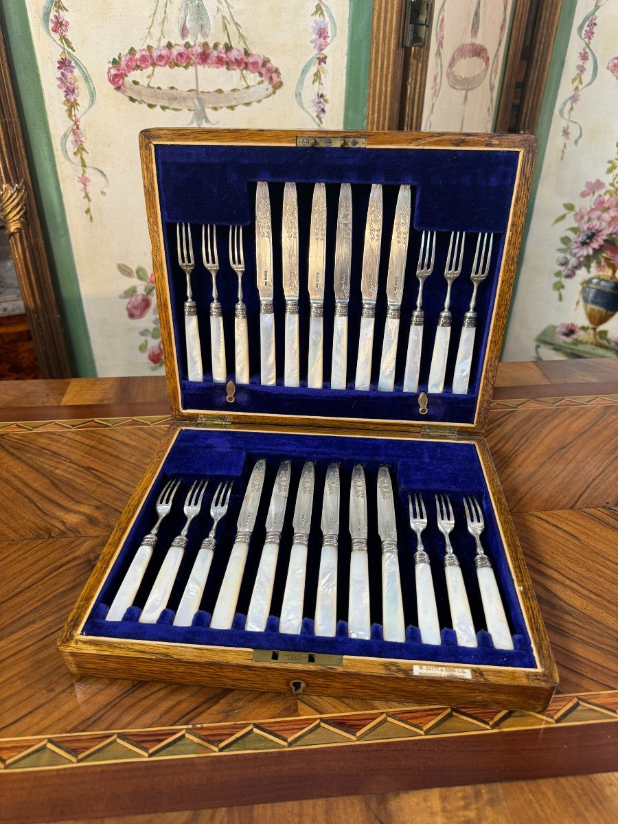 W. Batty & Sons Ltd Mother Of Pearl And Silver Cuttle Set,