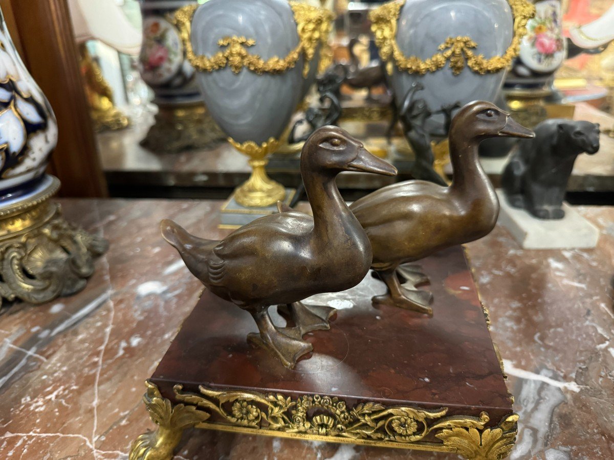 Pair Of Bronze Ducks "max Le Verrier"-photo-2