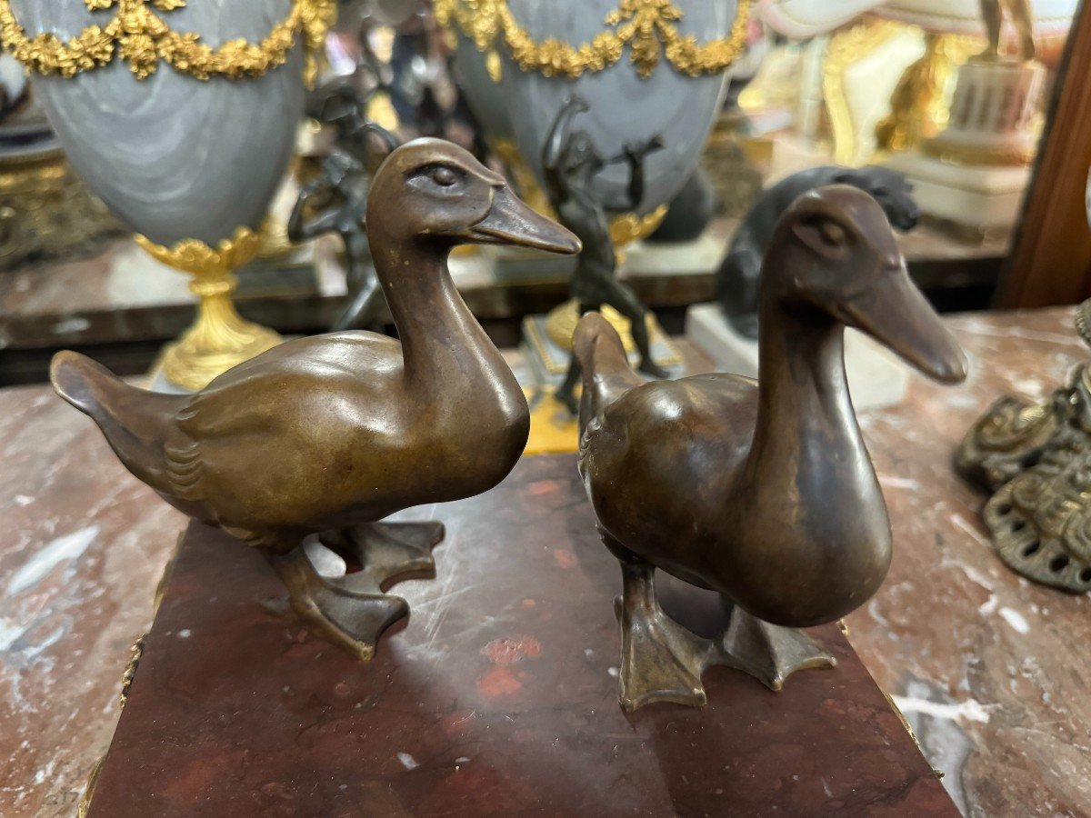 Pair Of Bronze Ducks "max Le Verrier"-photo-3