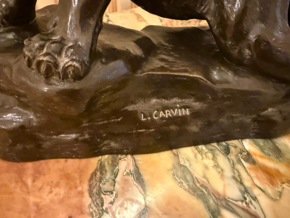 Bronze The Wounded Panther Signed L. Carvin-photo-4