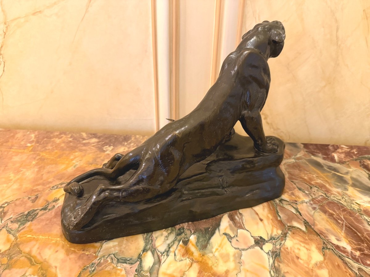 Bronze The Wounded Panther Signed L. Carvin-photo-1