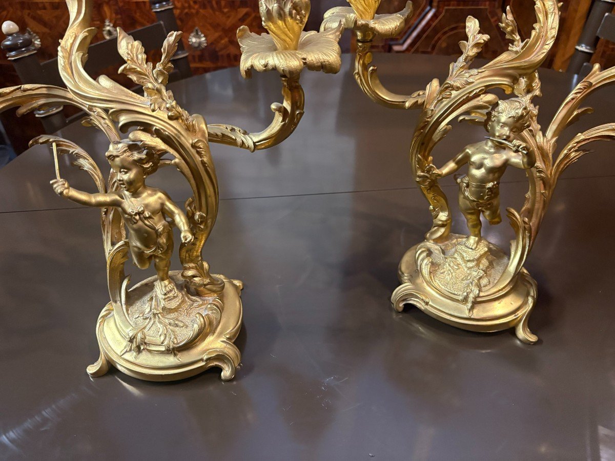 PAIRE DE CANDELABRES AUX PUTTI  NAPOLEON III-photo-2