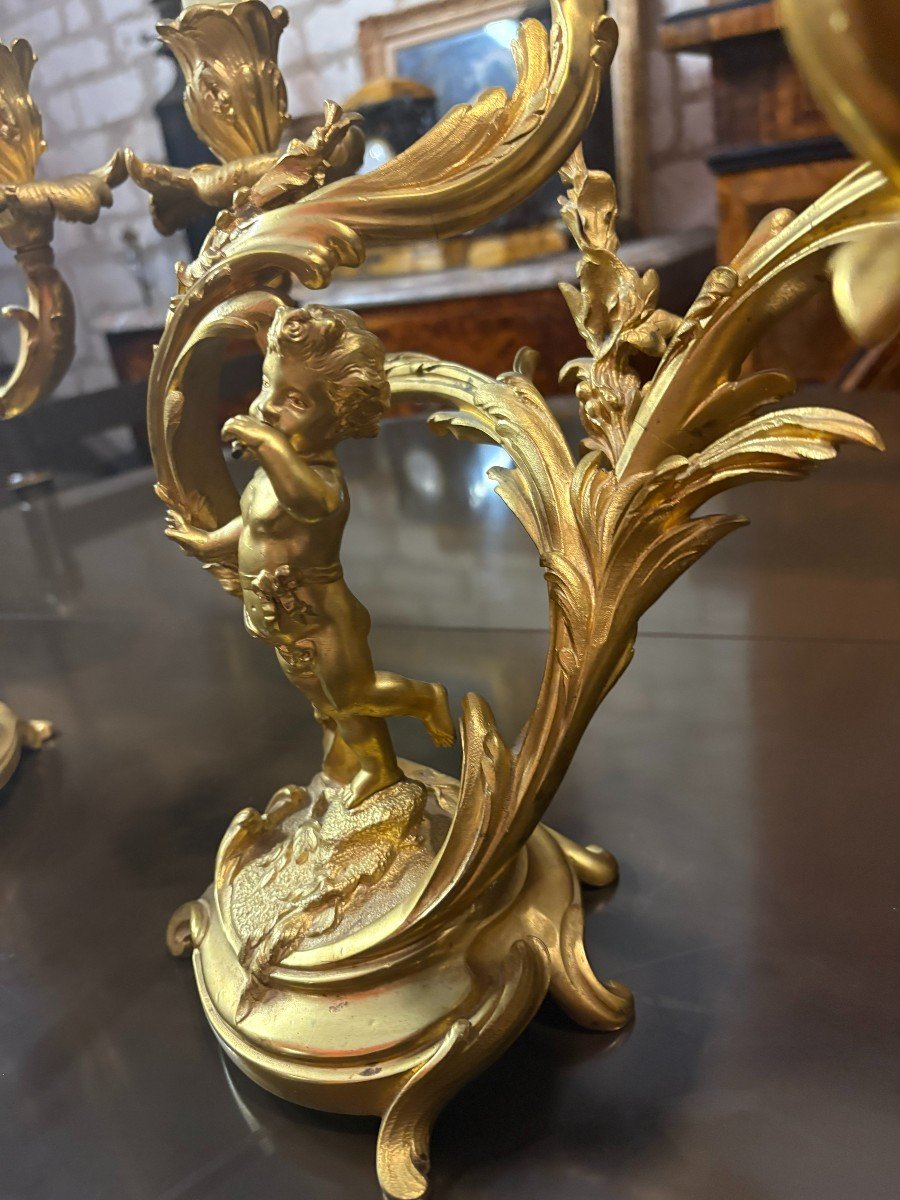 PAIRE DE CANDELABRES AUX PUTTI  NAPOLEON III-photo-2