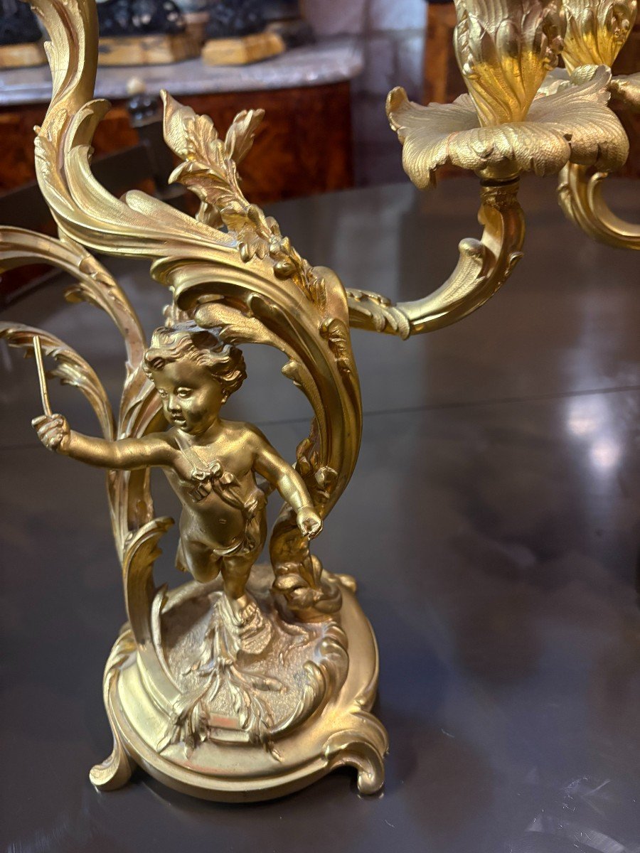 PAIRE DE CANDELABRES AUX PUTTI  NAPOLEON III-photo-3