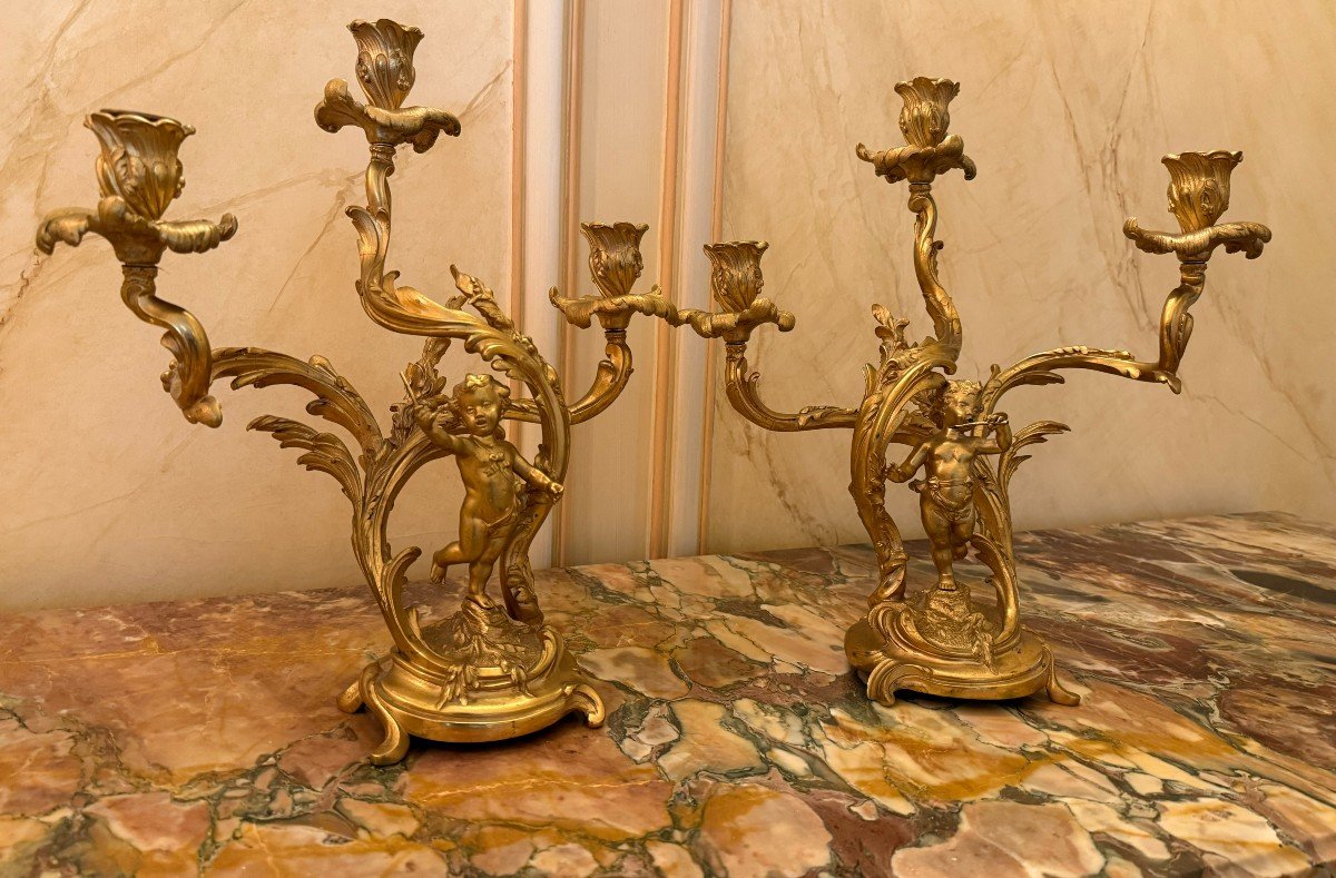 PAIRE DE CANDELABRES AUX PUTTI  NAPOLEON III-photo-7