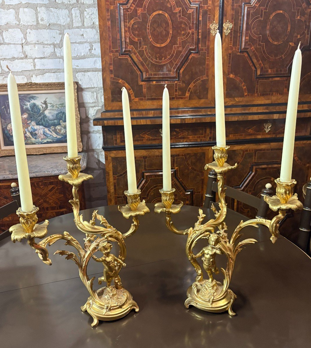 PAIRE DE CANDELABRES AUX PUTTI  NAPOLEON III