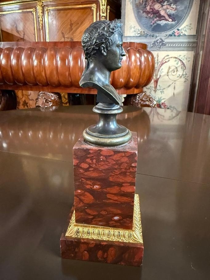 Bronze Bust Of Napoleon On Marble Base-photo-2