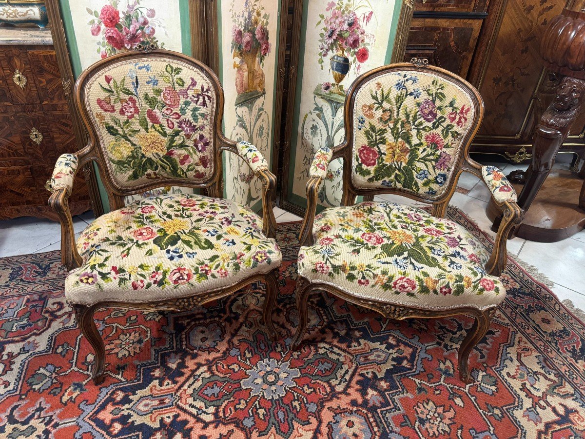 Pair Of Lous XV Style Cabriolet Armchairs