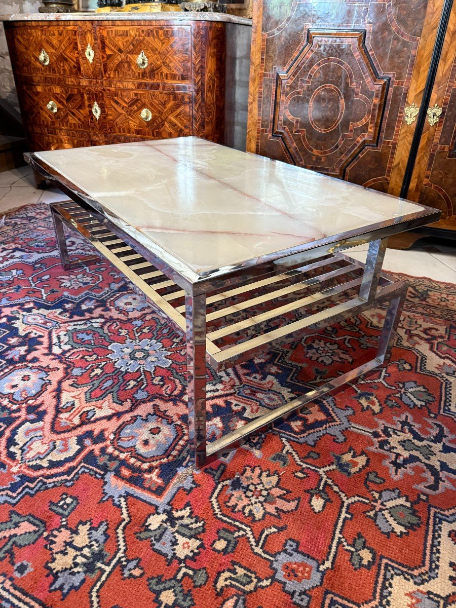 Onyx And Chrome Metal Coffee Table, 1970s-photo-4