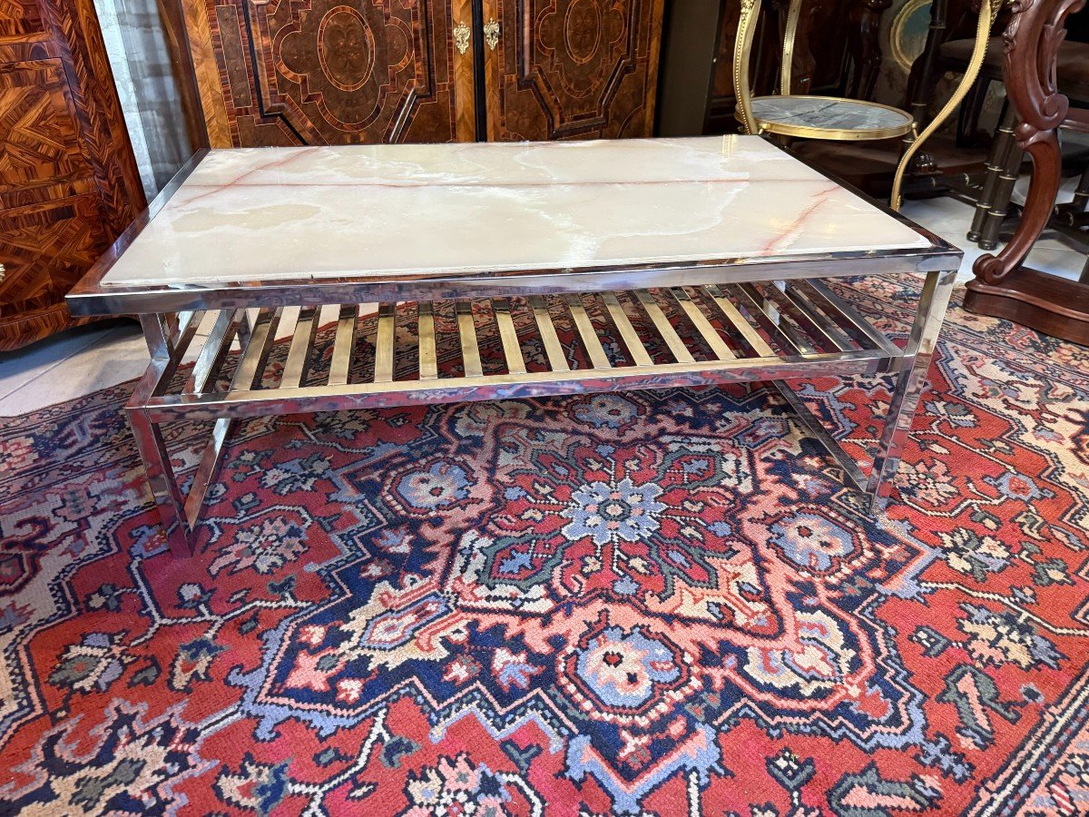 Onyx And Chrome Metal Coffee Table, 1970s