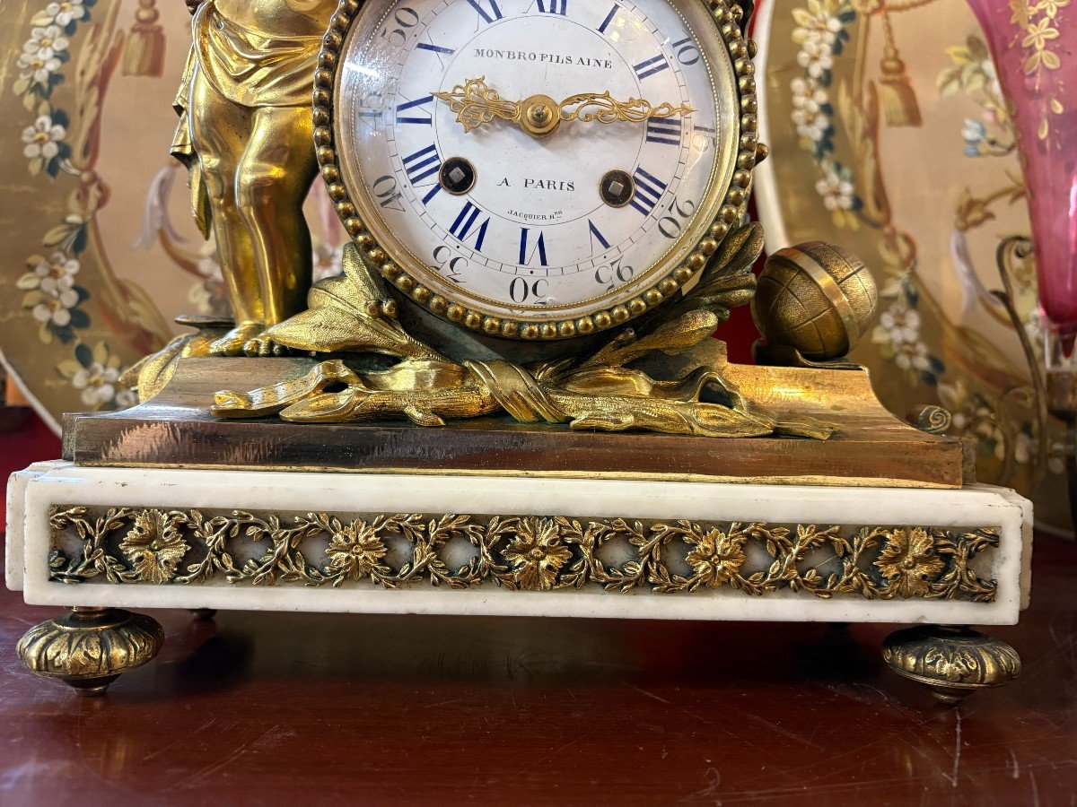 Gilt Bronze Clock Angelot Astronomer “monbro Fils Aine”-photo-3