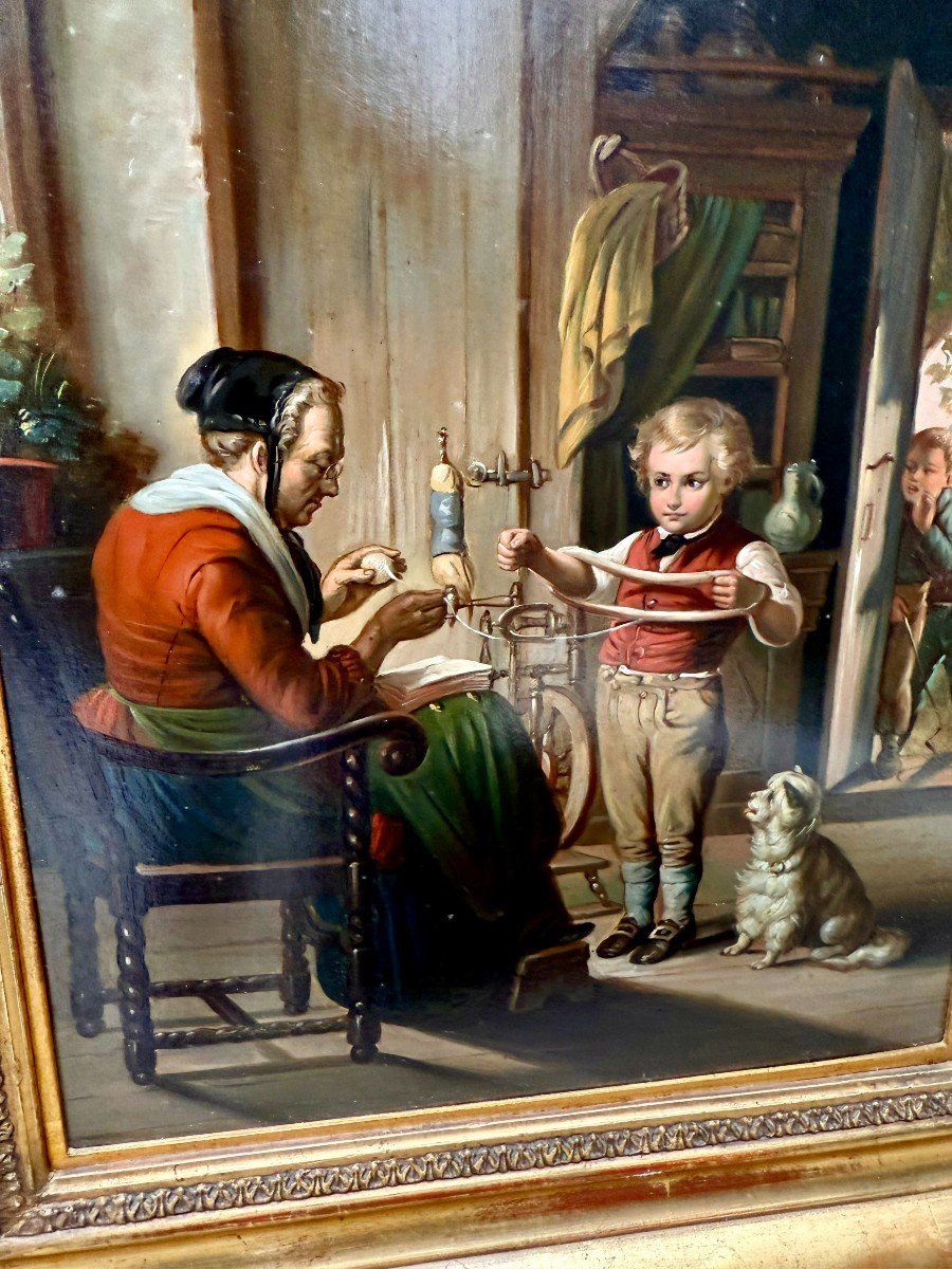 Two Oil Paintings On Panel - 19th Century French School, Theme On Sewing-photo-3