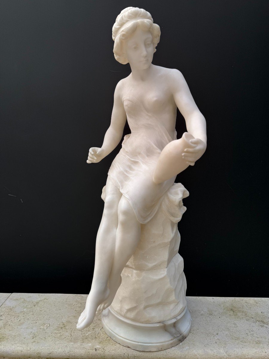 "GUGLIELMO PUGI STATUE EN MARBRE FEMME A L'AMPHORE"