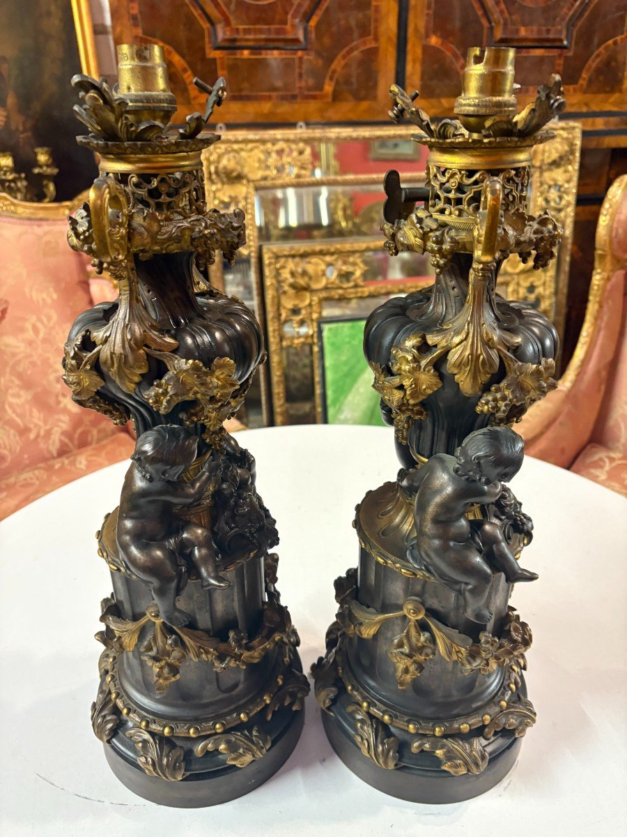 Pair Of 19th Century Oil Lamps - Napoleon III-photo-3