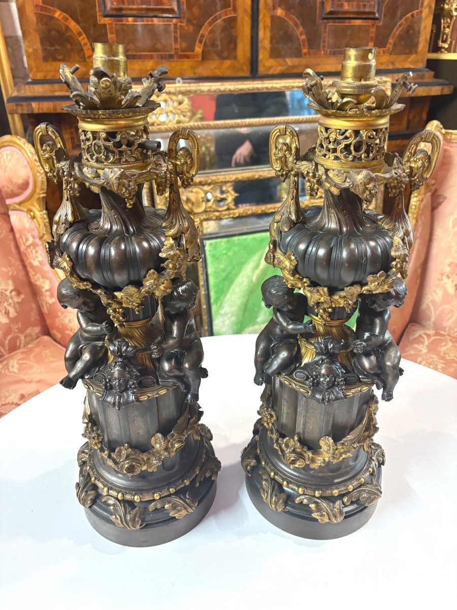 Pair Of 19th Century Oil Lamps - Napoleon III