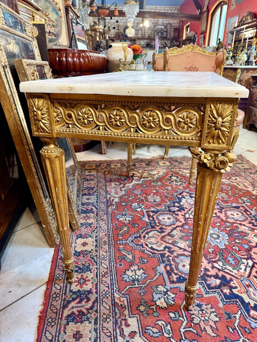 TABLE CONSOLE EPOQUE LOUIS XVI EN BOIS DORE-photo-2