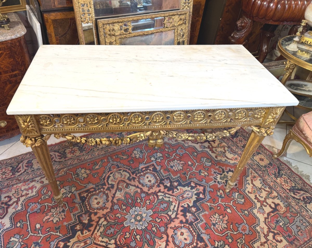 TABLE CONSOLE EPOQUE LOUIS XVI EN BOIS DORE-photo-8