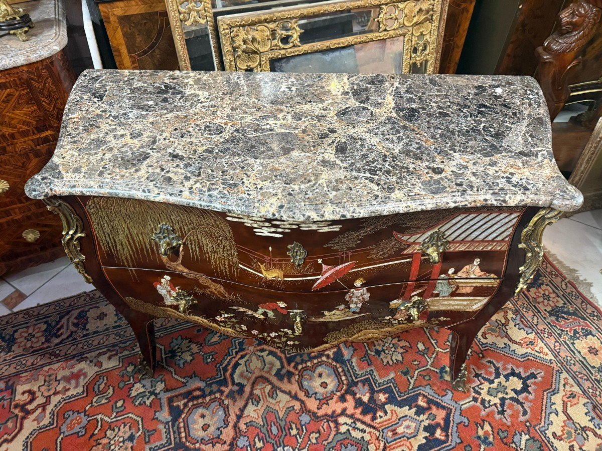 COMMODE EN LAQUE DE CHINE DE STYLE LOUIS XV-photo-4