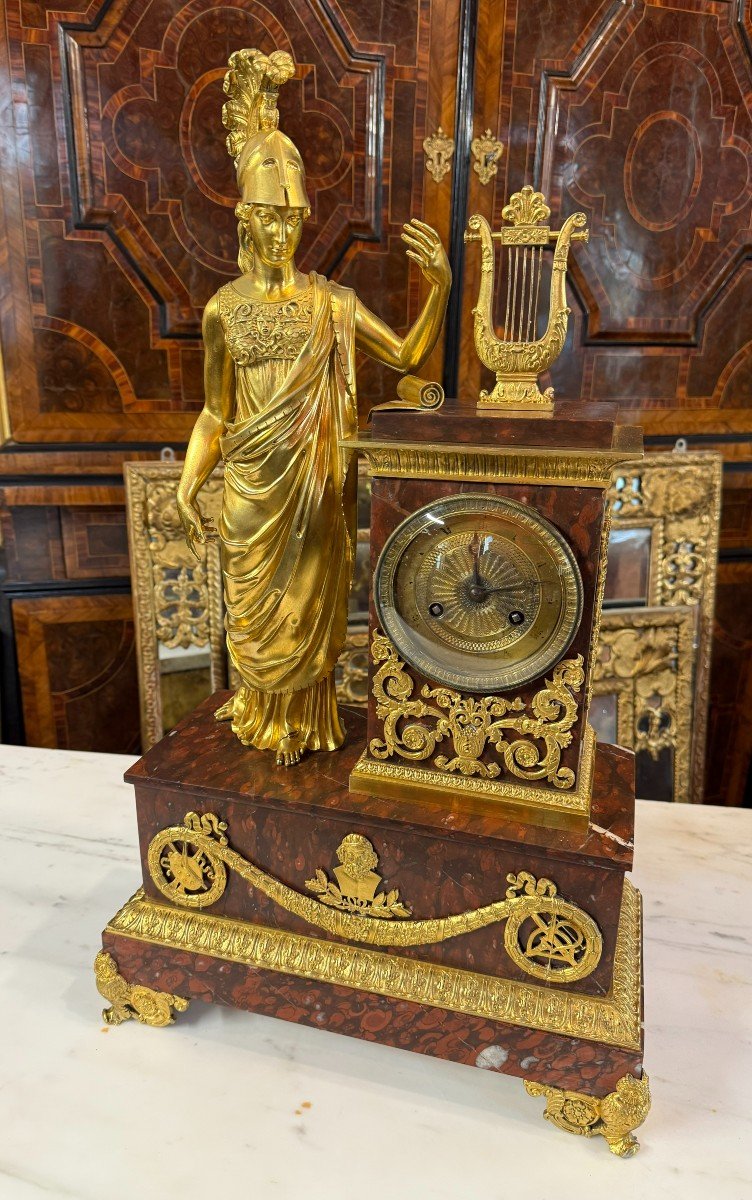 Empire Clock With Decor Of A Helmeted Minerva