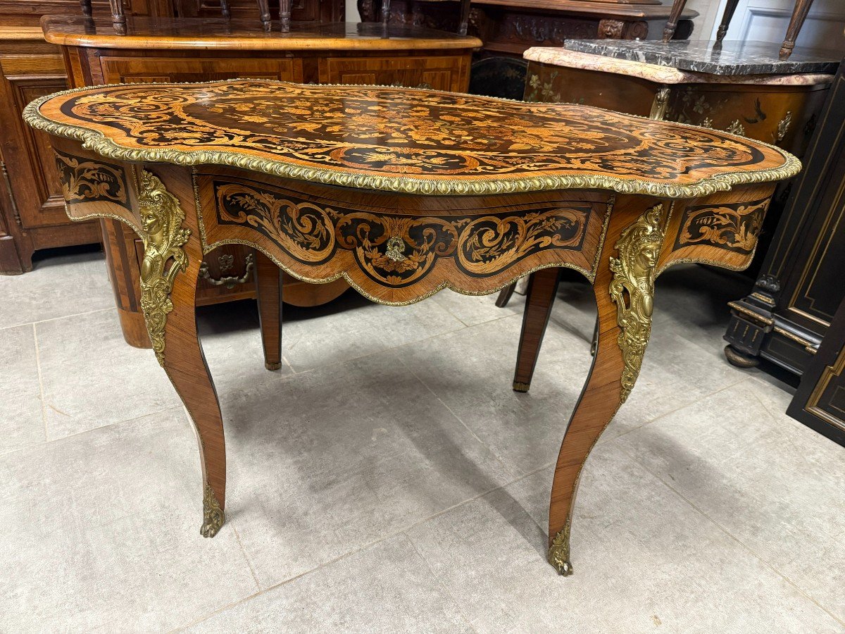 Napoleon III Marquetry Violin Center Table-photo-2