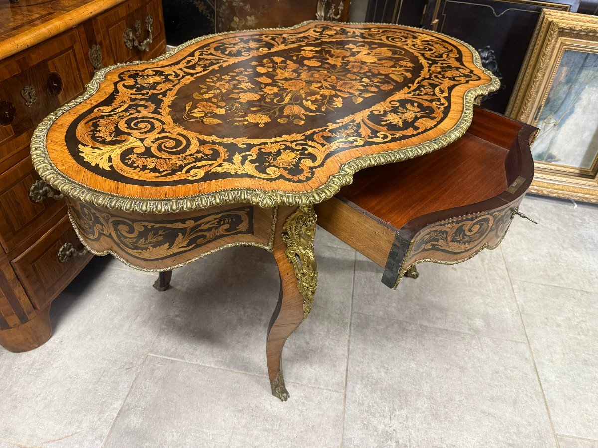 Napoleon III Marquetry Violin Center Table-photo-1