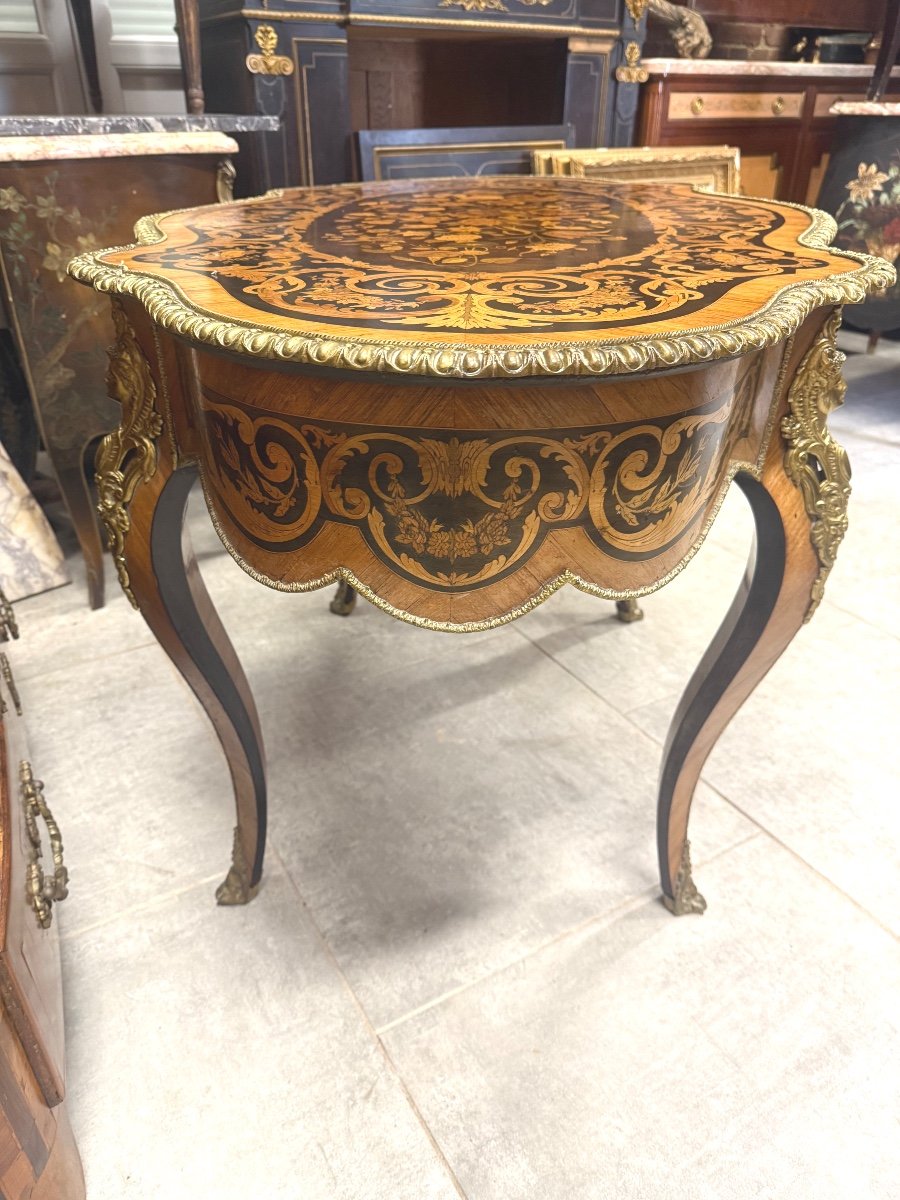 Napoleon III Marquetry Violin Center Table-photo-4