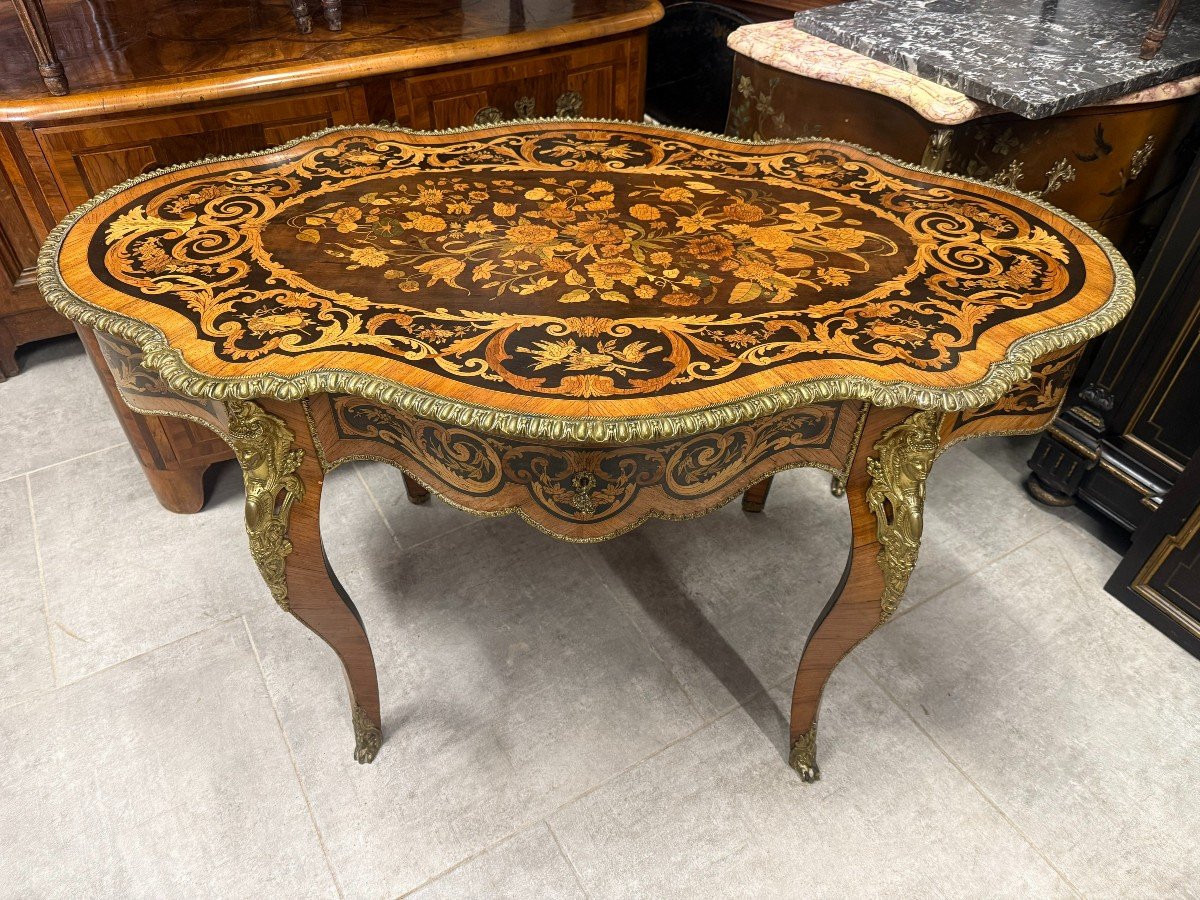 Napoleon III Marquetry Violin Center Table