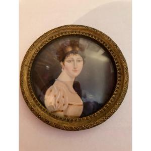 MINIATURE  SUR IVOIRE PORTRAIT D'UNE JEUNE FEMME NAPOLEON III