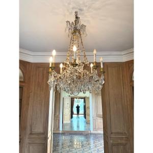 Louis XVI Style Crystal And Bronze Chandelier