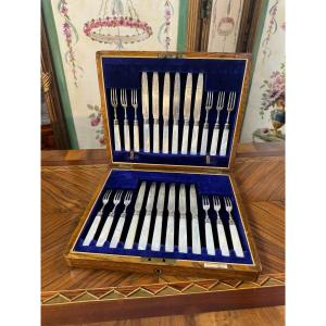 W. Batty & Sons Ltd Mother Of Pearl And Silver Cuttle Set,