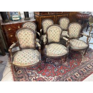 Set Of Six Delanoy Stamped Armchairs